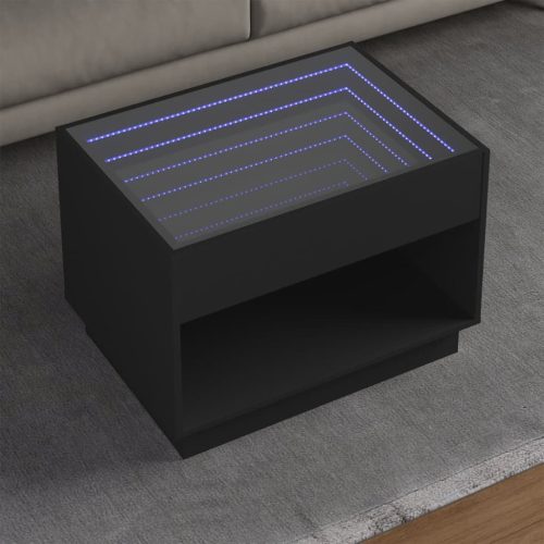 vidaXL fekete végtelen hatású LED-es dohányzóasztal 70 x 50 x 50 cm