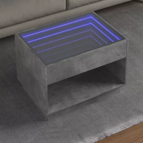 vidaXL betonszürke végtelen hatású LED-es dohányzóasztal 70x50x50 cm