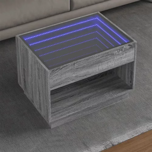 vidaXL szürke sonoma végtelen hatású LED-es dohányzóasztal 70x50x50 cm