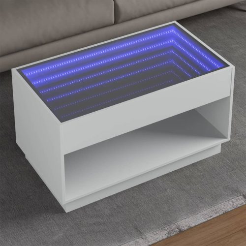 vidaXL fehér végtelen hatású LED-es dohányzóasztal 70 x 50 x 50 cm