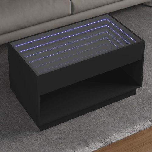 vidaXL fekete végtelen hatású LED-es dohányzóasztal 90 x 50 x 50 cm