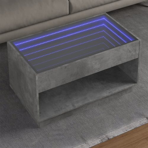 vidaXL betonszürke végtelen hatású LED-es dohányzóasztal 90x50x50 cm