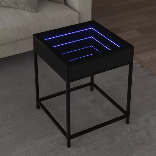 vidaXL fekete végtelen hatású LED-es dohányzóasztal 40 x 40 x 51 cm