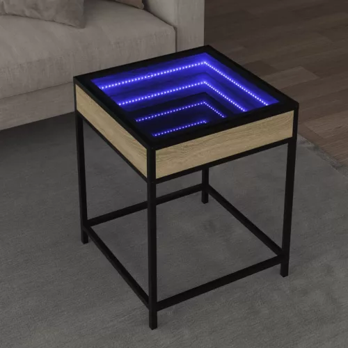 vidaXL sonoma tölgy végtelen hatású LED-es dohányzóasztal 40x40x51 cm