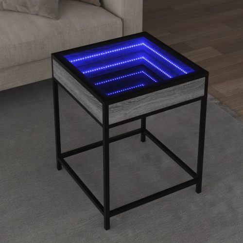 vidaXL szürke sonoma végtelen hatású LED-es dohányzóasztal 40x40x51 cm