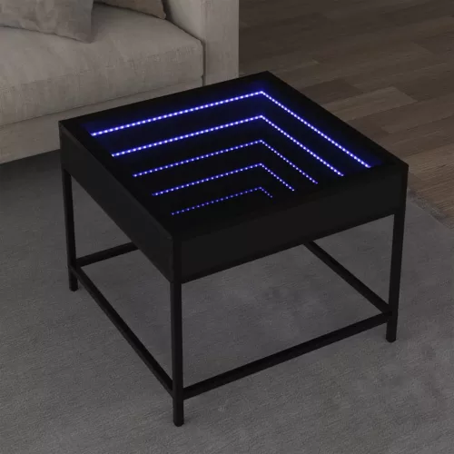 vidaXL fekete végtelen hatású LED-es dohányzóasztal 50 x 50 x 41 cm
