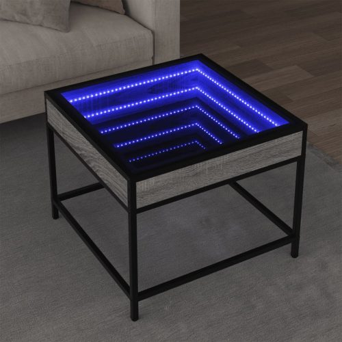 vidaXL szürke sonoma végtelen hatású LED-es dohányzóasztal 50x50x41 cm