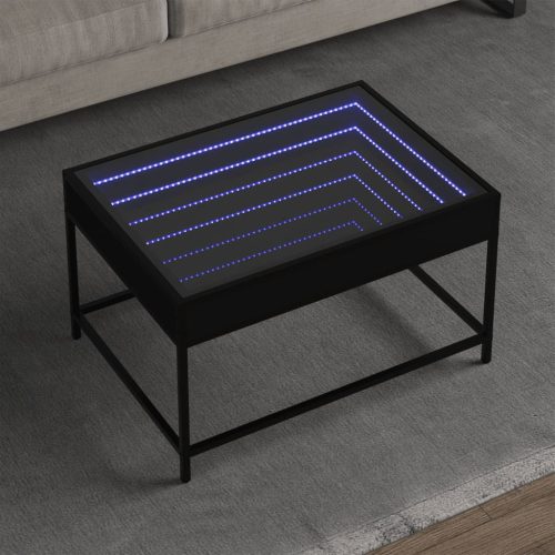 vidaXL fekete végtelen hatású LED-es dohányzóasztal 70 x 50 x 41 cm