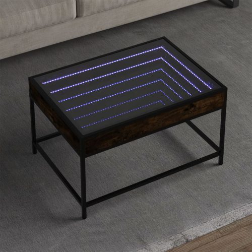 vidaXL füstös tölgy végtelen hatású LED-es dohányzóasztal 70x50x41 cm