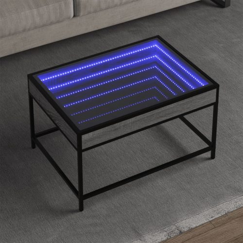 vidaXL szürke sonoma végtelen hatású LED-es dohányzóasztal 70x50x41 cm