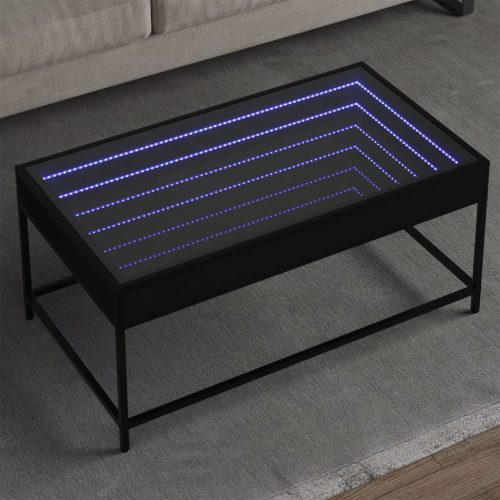 vidaXL fekete végtelen hatású LED-es dohányzóasztal 90 x 50 x 41 cm