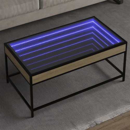 vidaXL sonoma tölgy végtelen hatású LED-es dohányzóasztal 90x50x41 cm