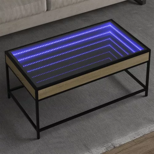 vidaXL sonoma tölgy végtelen hatású LED-es dohányzóasztal 90x50x41 cm
