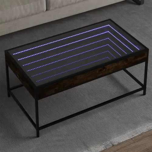 vidaXL füstös tölgy végtelen hatású LED-es dohányzóasztal 90x50x41 cm