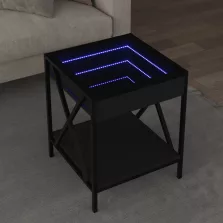   vidaXL fekete végtelen hatású LED-es dohányzóasztal 40 x 40 x 49 cm