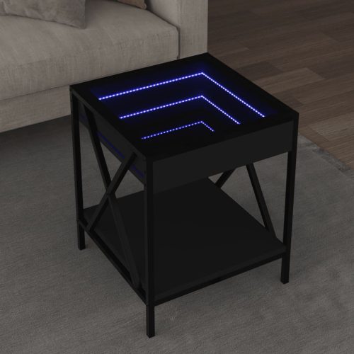 vidaXL fekete végtelen hatású LED-es dohányzóasztal 40 x 40 x 49 cm