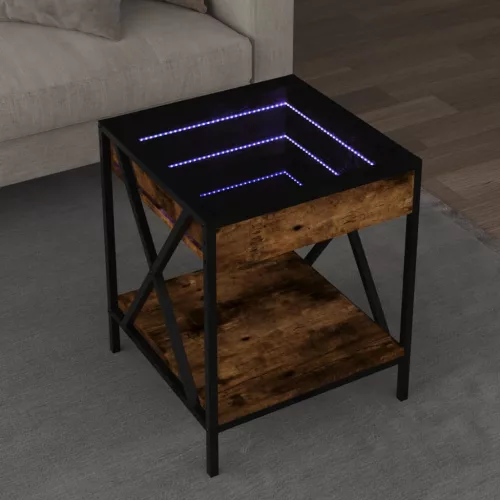 vidaXL füstös tölgy végtelen hatású LED-es dohányzóasztal 40x40x49 cm