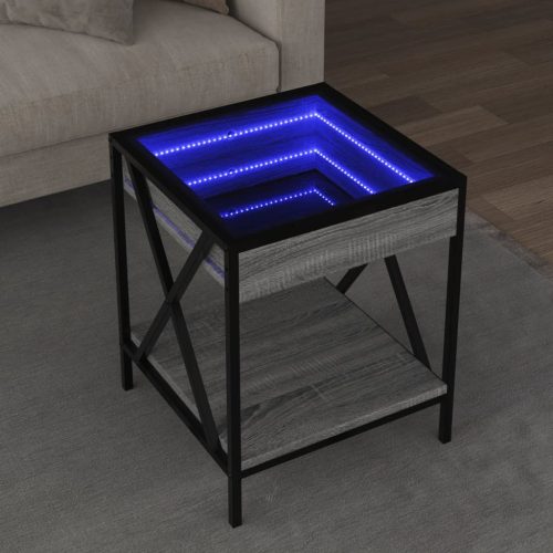 vidaXL szürke sonoma végtelen hatású LED-es dohányzóasztal 40x40x49 cm