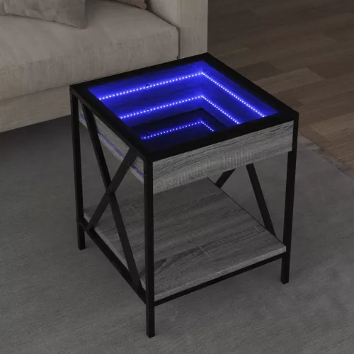 vidaXL szürke sonoma végtelen hatású LED-es dohányzóasztal 40x40x49 cm