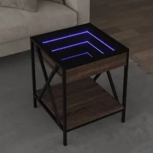   vidaXL barna tölgy végtelen hatású LED-es dohányzóasztal 40x40x49 cm