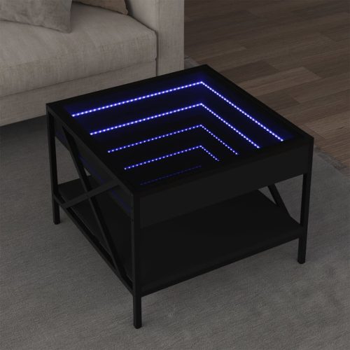 vidaXL fekete végtelen hatású LED-es dohányzóasztal 50 x 50 x 38 cm