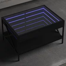   vidaXL fekete végtelen hatású LED-es dohányzóasztal 70 x 50 x 38 cm