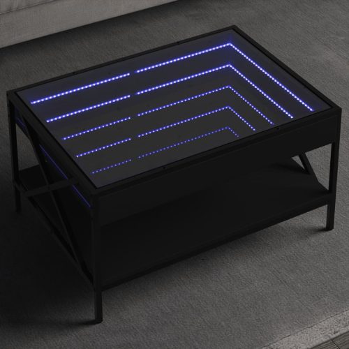 vidaXL fekete végtelen hatású LED-es dohányzóasztal 70 x 50 x 38 cm