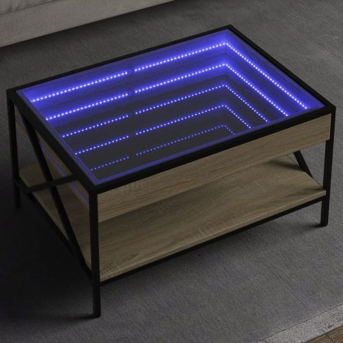 vidaXL sonoma tölgy végtelen hatású LED-es dohányzóasztal 70x50x38 cm