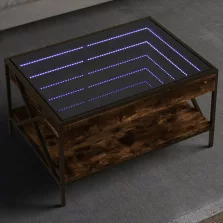   vidaXL füstös tölgy végtelen hatású LED-es dohányzóasztal 70x50x38 cm