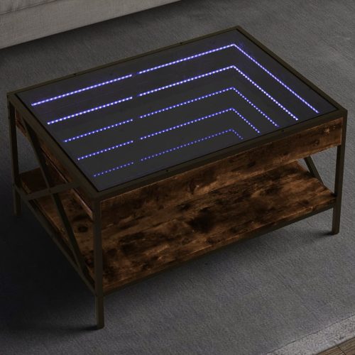 vidaXL füstös tölgy végtelen hatású LED-es dohányzóasztal 70x50x38 cm