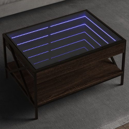 vidaXL barna tölgy végtelen hatású LED-es dohányzóasztal 70x50x38 cm