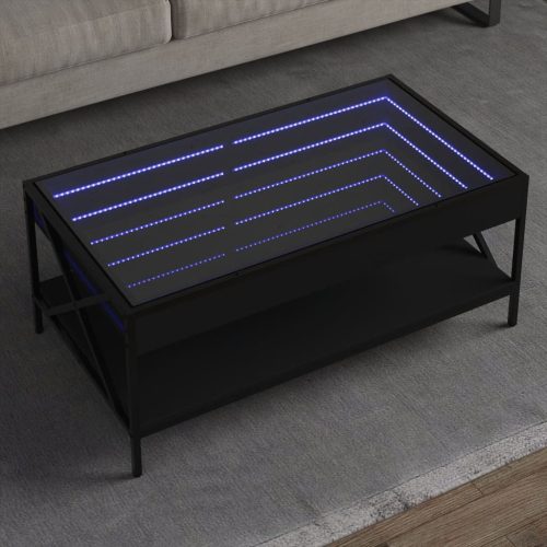 vidaXL fekete végtelen hatású LED-es dohányzóasztal 90 x 50 x 38 cm