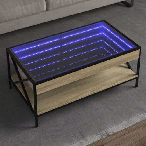 vidaXL sonoma tölgy végtelen hatású LED-es dohányzóasztal 90x50x38 cm