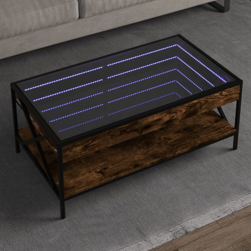 vidaXL füstös tölgy végtelen hatású LED-es dohányzóasztal 90x50x38 cm