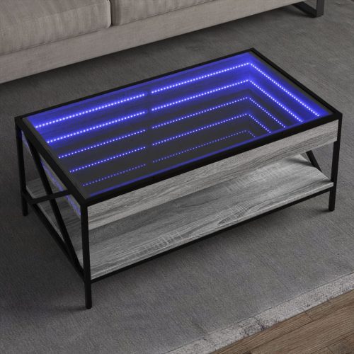 vidaXL szürke sonoma végtelen hatású LED-es dohányzóasztal 90x50x38 cm