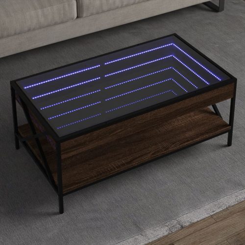 vidaXL barna tölgy végtelen hatású LED-es dohányzóasztal 90x50x38 cm