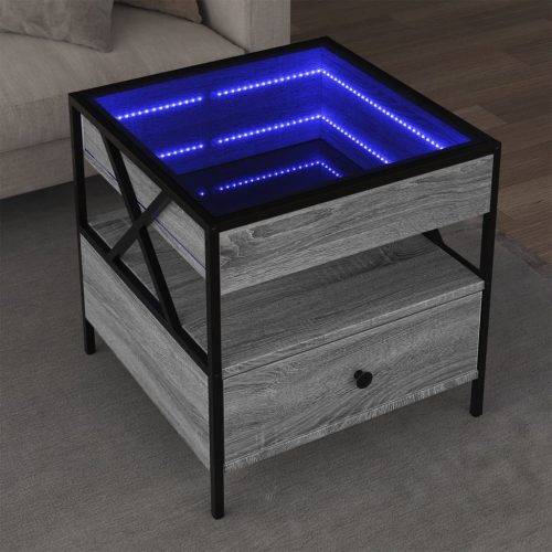 vidaXL szürke sonoma végtelen hatású LED-es dohányzóasztal 50x50x51 cm