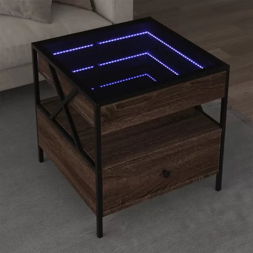 vidaXL barna tölgy végtelen hatású LED-es dohányzóasztal 50x50x51 cm