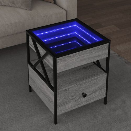 vidaXL szürke sonoma végtelen hatású LED-es dohányzóasztal 40x40x51 cm