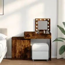   vidaXL füstös tölgy színű LED-es fésülködőasztal 115 x 37 x 110,5 cm