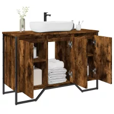   vidaXL füstös tölgy szerelt fa fürdőszobai mosdószekrény 91x35x60 cm