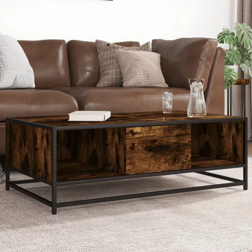 vidaXL füstös tölgy szerelt fa és fém dohányzóasztal 100 x 57 x 35 cm