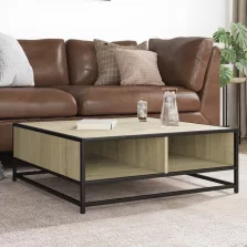   vidaXL sonoma tölgy szerelt fa és fém dohányzóasztal 80 x 80 x 30 cm