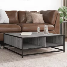   vidaXL szürke sonoma szerelt fa és fém dohányzóasztal 80 x 80 x 30 cm