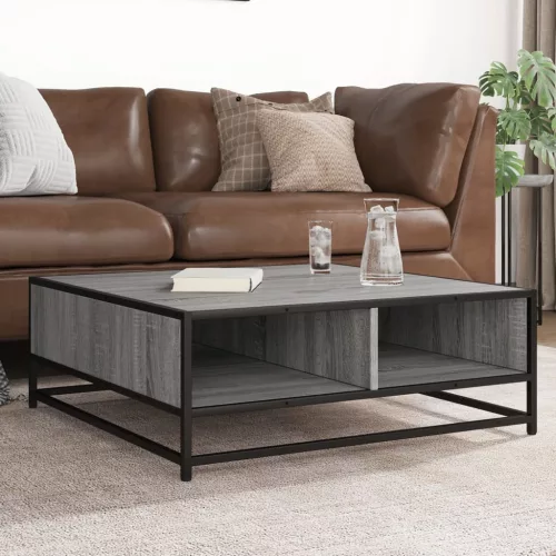 vidaXL szürke sonoma szerelt fa és fém dohányzóasztal 80 x 80 x 30 cm