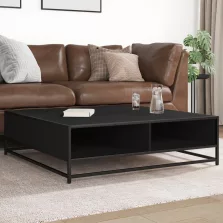   vidaXL fekete szerelt fa és fém dohányzóasztal 100 x 100 x 30 cm