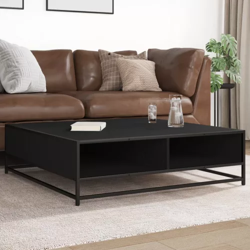 vidaXL fekete szerelt fa és fém dohányzóasztal 100 x 100 x 30 cm