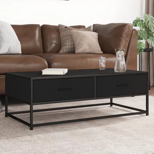 vidaXL fekete szerelt fa és fém dohányzóasztal 100 x 50 x 35 cm