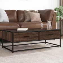   vidaXL barna tölgy színű szerelt fa és fém dohányzóasztal 100x50x35 cm