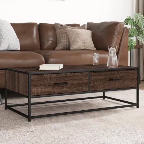 vidaXL barna tölgy színű szerelt fa és fém dohányzóasztal 100x50x35 cm